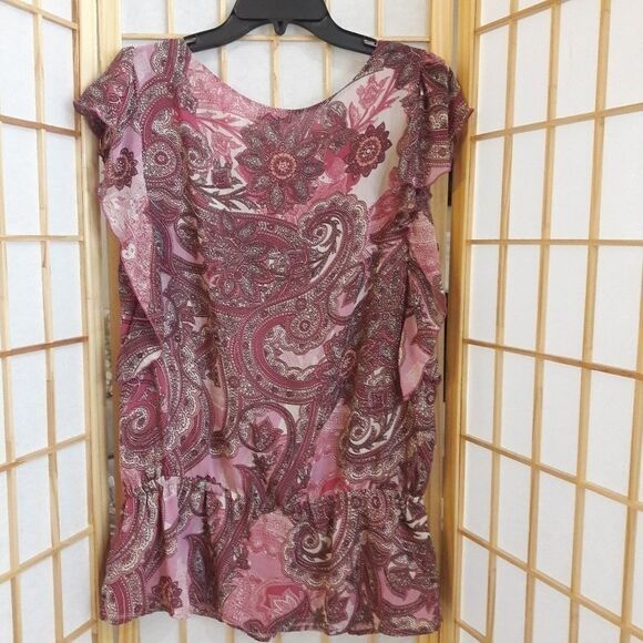 Apt 9 Paisley Peplum Lined Crochet Ruffle Blouse - Picture 2 of 6